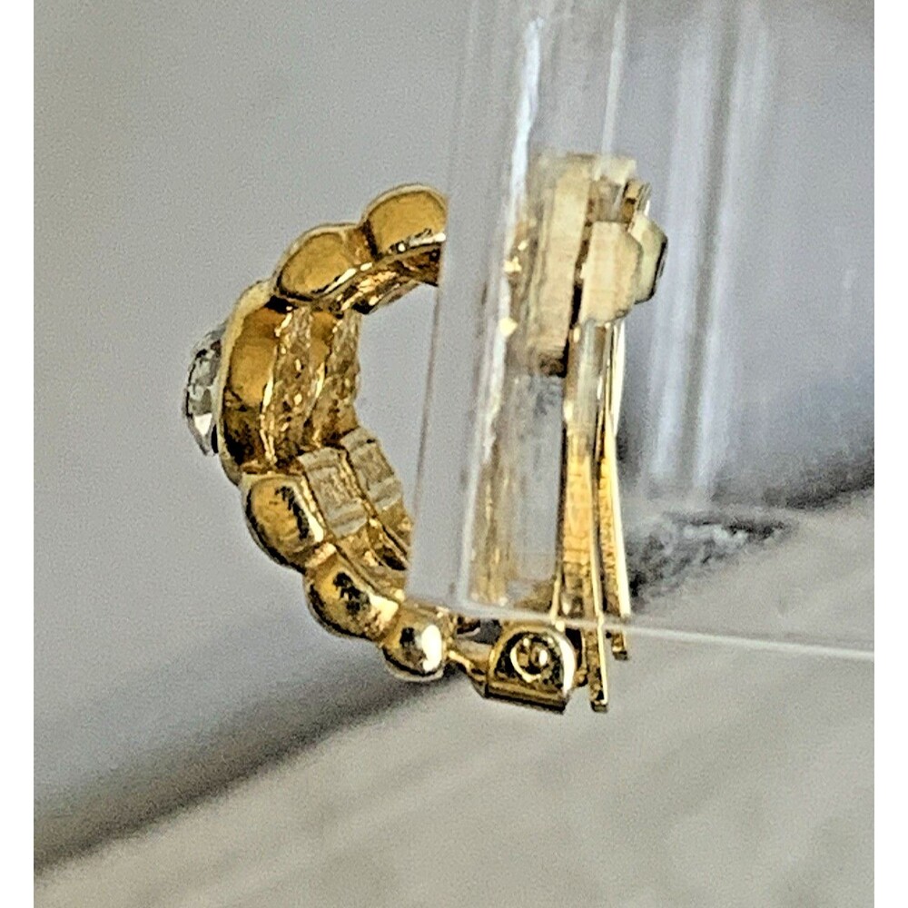 Vintage Carlisle Gold Tone Rhinestone Clip-On Earrings Retro Designer - Picture 4 of 7